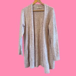 LOFT Long Sleeve Speckled Pink Open Front Soft Cardigan Sweater Size L Casual